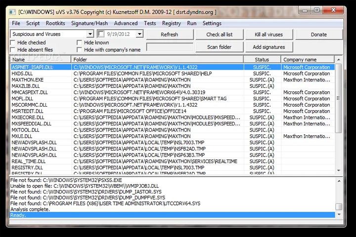 Universal Virus Sniffer 4.14 Screen