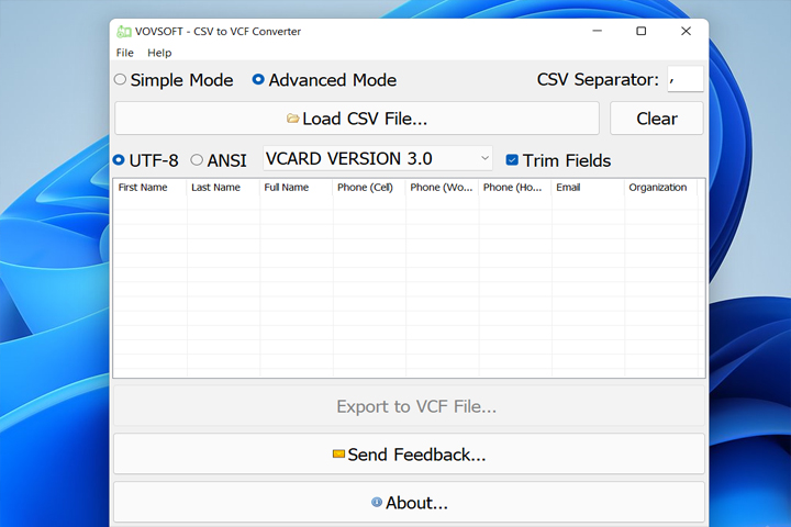 VovSoft CSV to VCF Converter 2.1 Captura