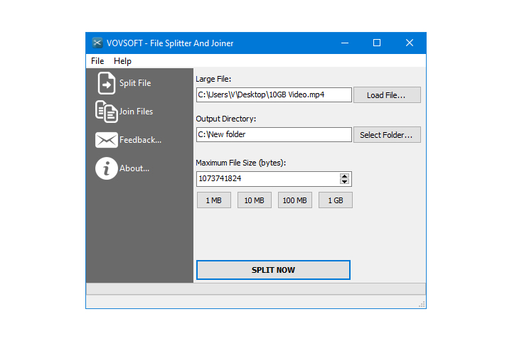 VovSoft File Splitter and Joiner 1.7 Captura