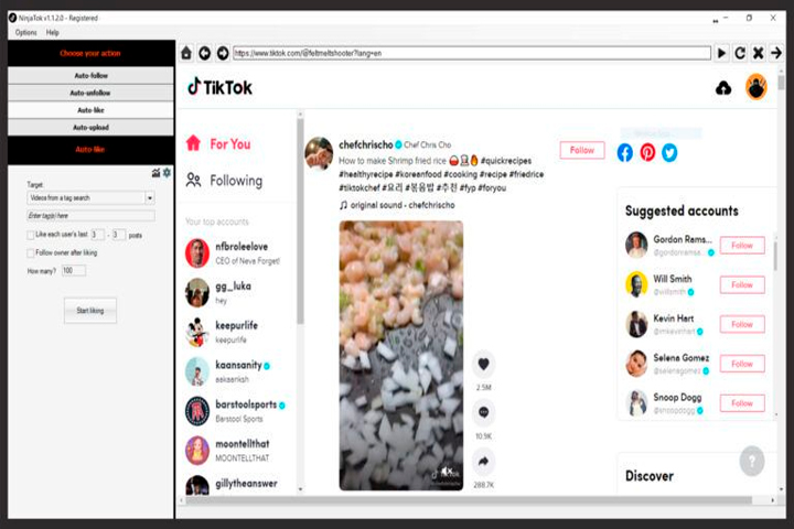 NinjaTok TikTok bot Screen