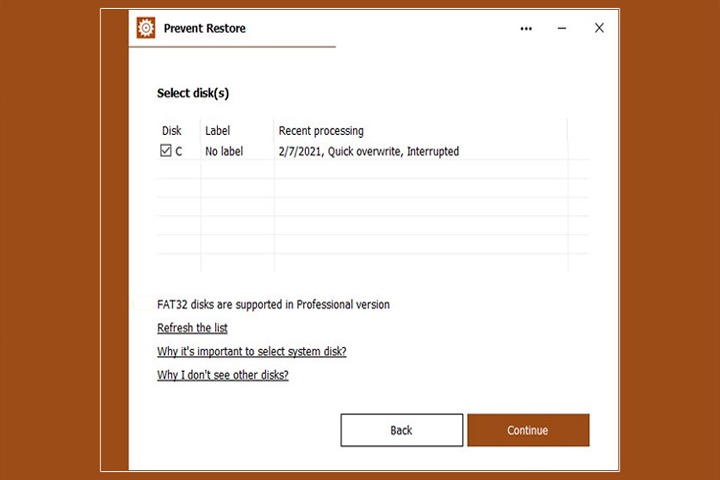 Prevent Restore Pro Screen