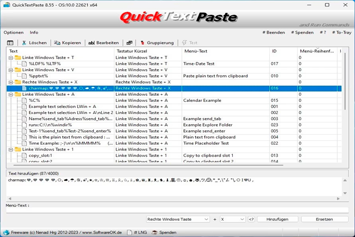 QuickTextPaste 8.75 Screen