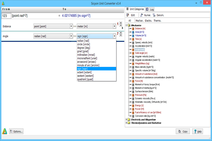 Sicyon Unit Converter 3.9 Screen