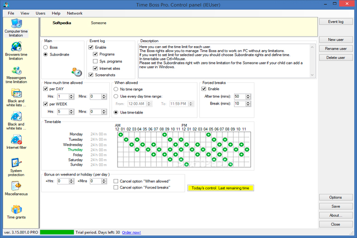 Time Boss Pro Screen