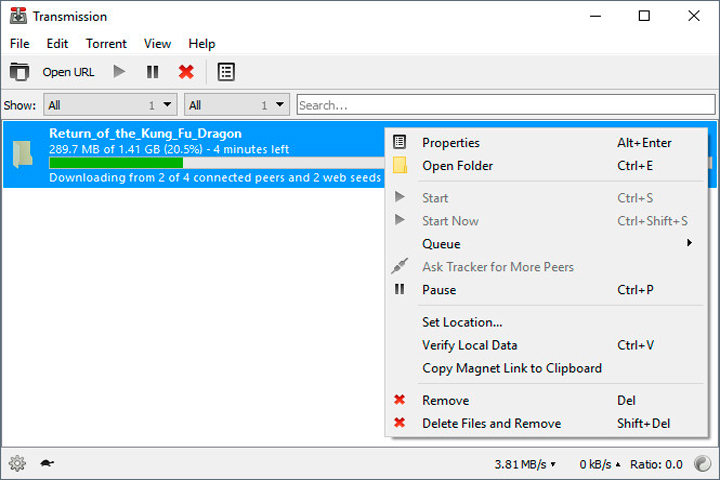 Transmission 4.0.5 Screen