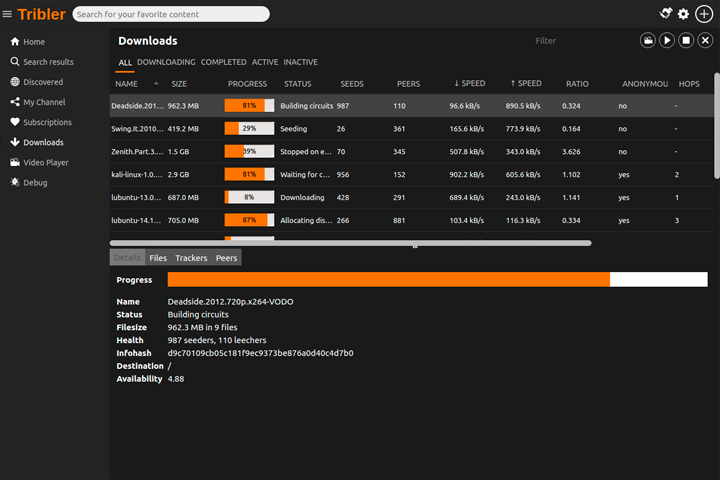 Tribler 7.13.0 Screen