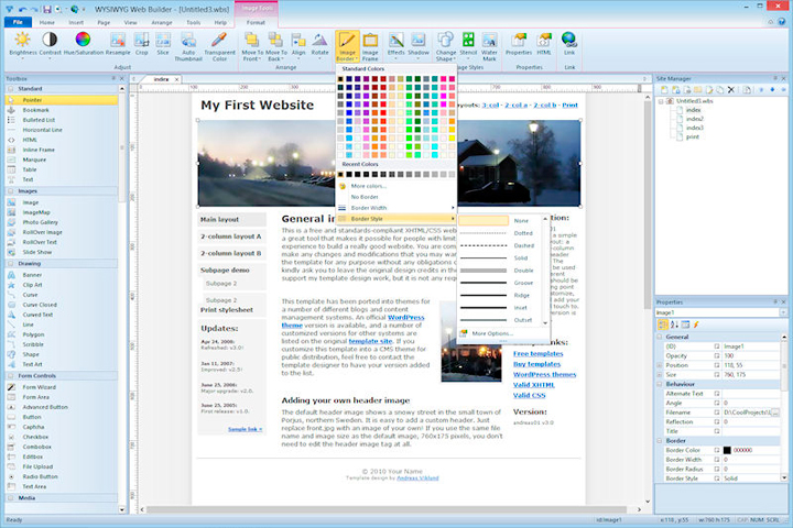 WYSIWYG Web Builder Screen