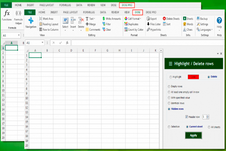 Zbrainsoft Dose for Excel Screen