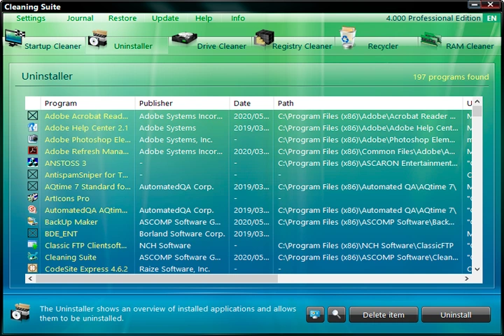 Cleaning Suite Professional Screen